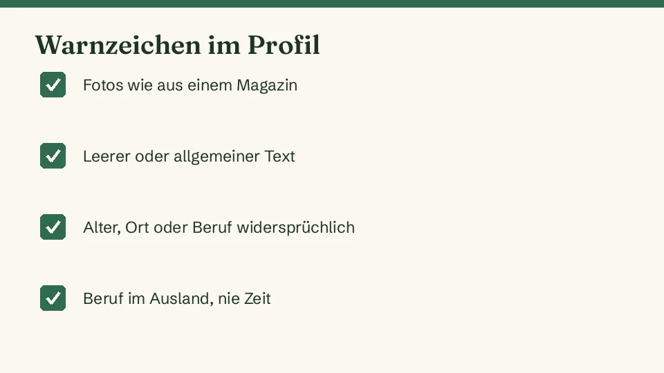 Warnzeichen für ein Fake-Profil